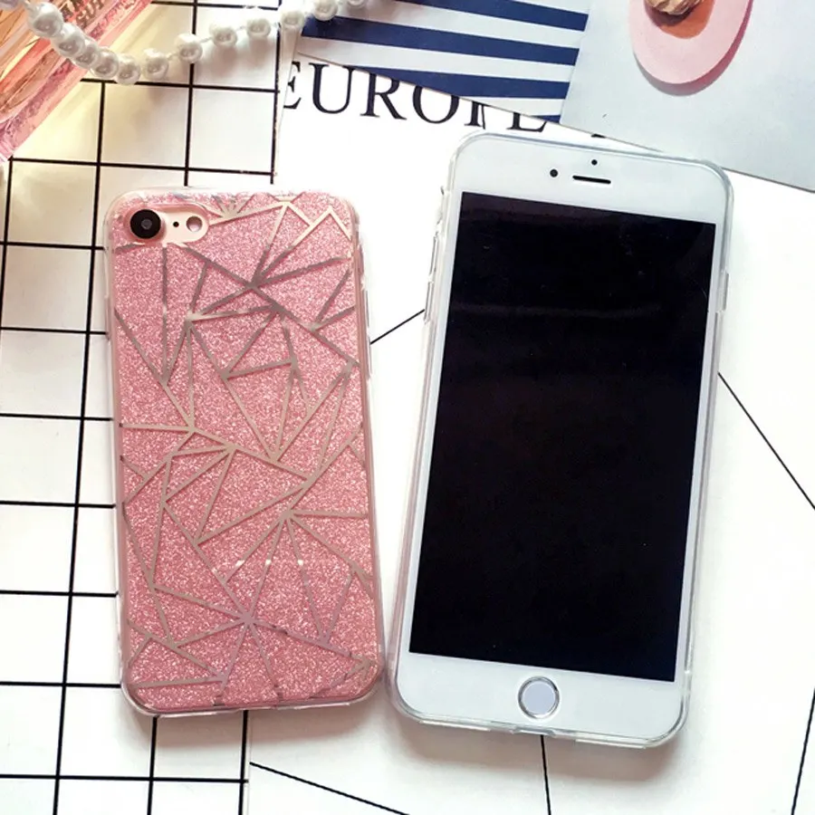 For iPhone X 7 Plus 6 6S 8 Case Cover Glitter Powder Silver Rhombus Soft TPU Phone Cases Capa |
