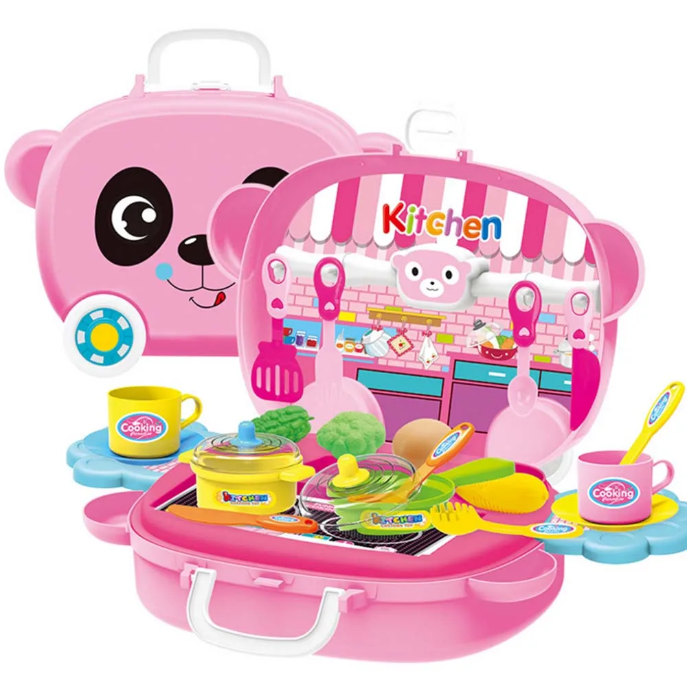 Pretend Play Children simulation kitchen cooking tableware suitcase Kids Plastic toy set Child Christmas Gift | Игрушки и хобби