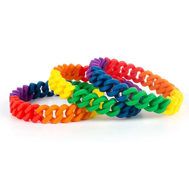 Minimalist Men Women Stretchable Silicone Bracelet Rainbow Chain Link Wristband Fashion Accessories Party Favors LGBT Parade | Украшения и