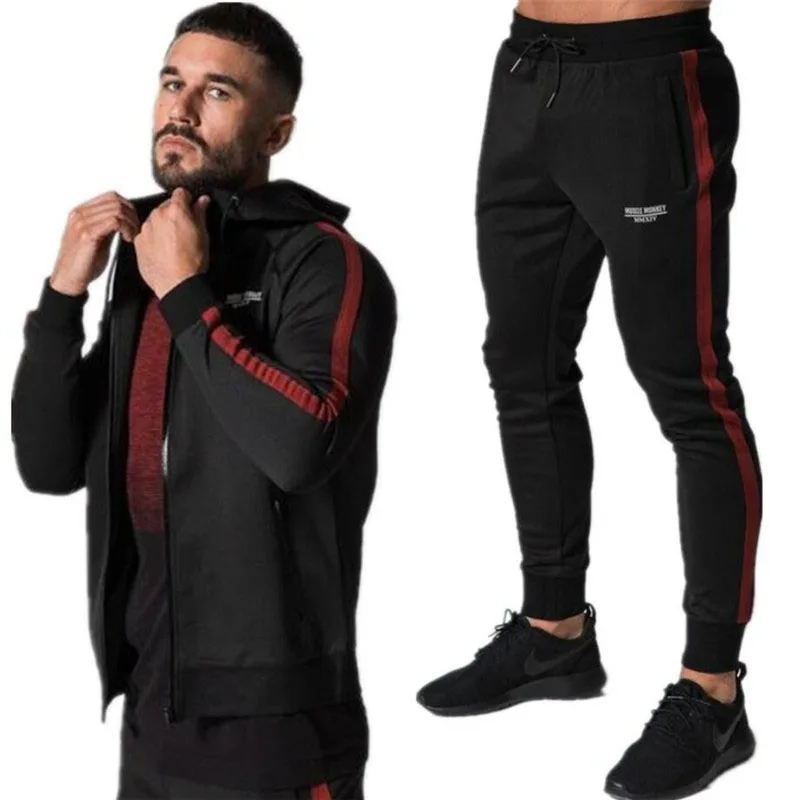 GYMLOCKER осенне-зимняя мужская одежда, комплект из 2 предметов для бега, спортивный костюм на молнии с капюшоном+ штаны, мужской модный повседневный комплект