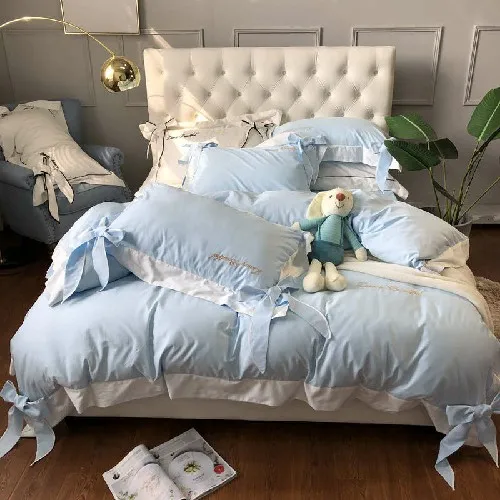 bedding set 8 Египетский хлопок роскошный комплект постельного белья бежевый серый розовый бант пододеяльник мягкая простыня покрывало простыня комплект parure de lit - Цвет: bedding set 8