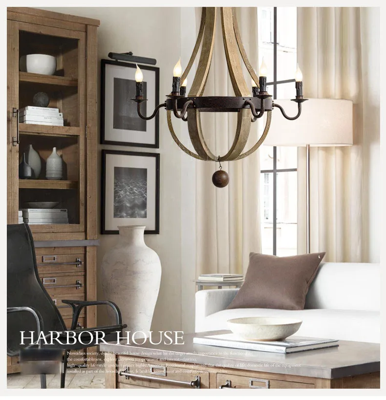 Американская деревенская стильная деревянная Металлическая лампа E14 диаметр 40