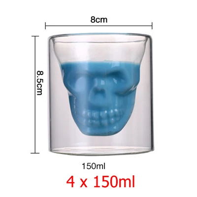 4 x 150 ml ERMAKOVA 4 шт стеклянная кружка с черепом, стеклянная чашка для виски, кружка с черепом для виски, вина, водки, бара, клуба, пива, вечерние, для отеля, свадебные стекла - Цвет: 4 x 150 ml