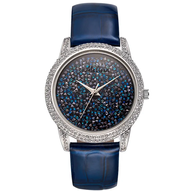 Blue Silver MELISSA, дизайн, женские часы с полными кристаллами, Роскошные, сверкающие, под платье, наручные часы, Япония, кварцевые, Relogios Feminino Montre F12066 - Цвет: Blue Silver