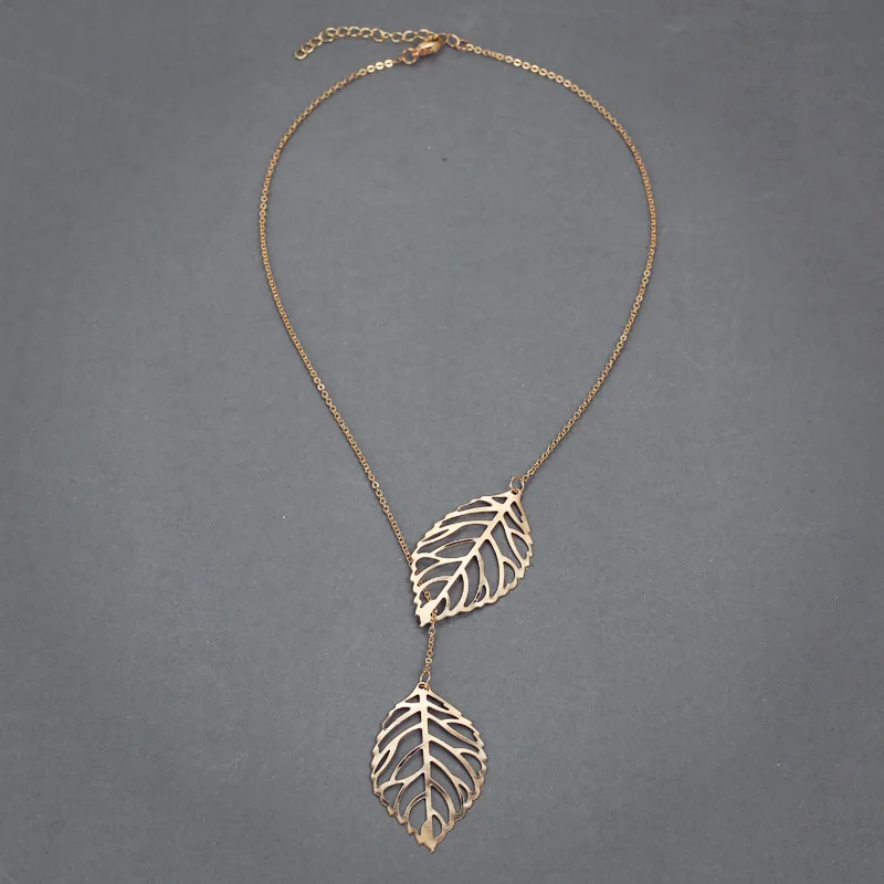 Бесплатная доставка винтажная подвеска с двойными листьями женские ожерелья