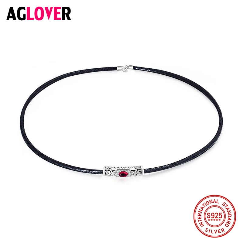 

Leather Cord Black 4mm Necklace 925 Sterling Silver Connectors Clasps Male Cord Chains for Men Women Rope Thread Choker Jewelry