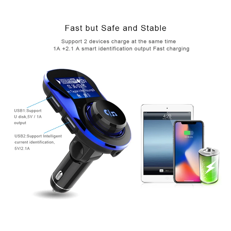 BONOLA Многофункциональный Bluetooth Handsfree Car Зарядное устройство 2USB цифровой Дисплей MP3