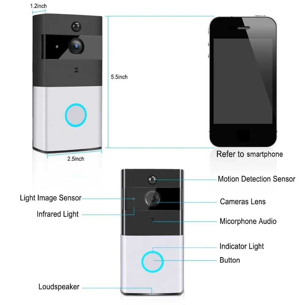 Yobang Security WiFi Wireless Video Doorbell Intercom APP Remote Control Visual Door Phone Chime Battery Power IP Camera | Безопасность
