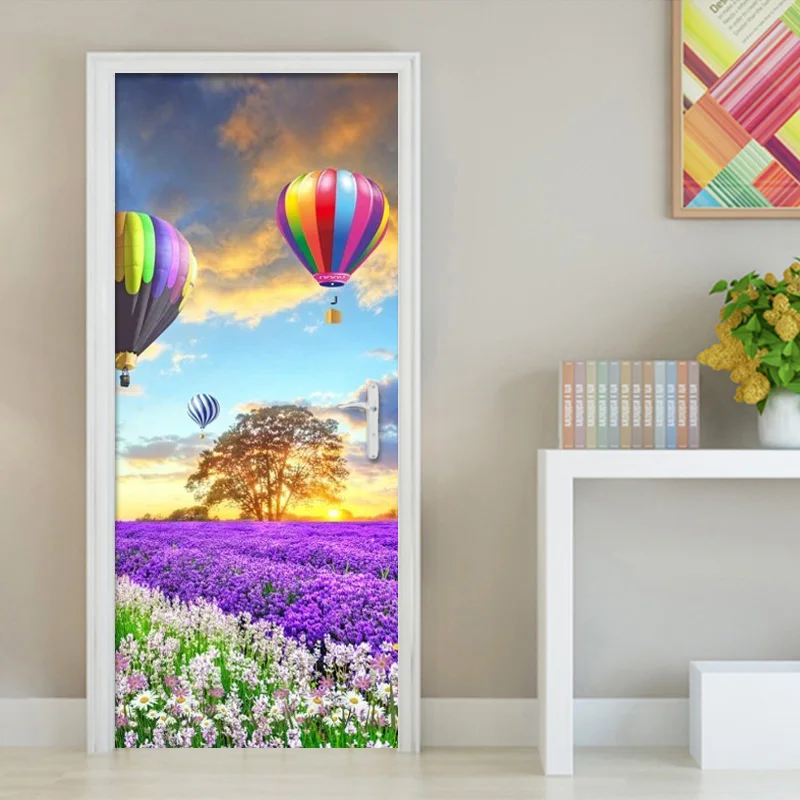 Romantic Hot Air Balloon Flower Sea Wall Door Sticker Living Room Bedroom Home Decor Paste PVC Self-Adhesive Wallpaper 3D Murals | Дом и сад