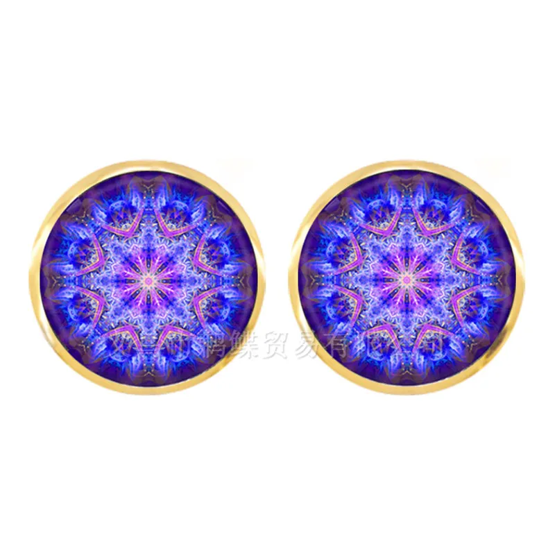 Mandala Art Yoga Earrings Gift For Friend Stud Bohemian Jewellery Ethno Indie Glass Dome Jewelry Datura | Украшения и аксессуары