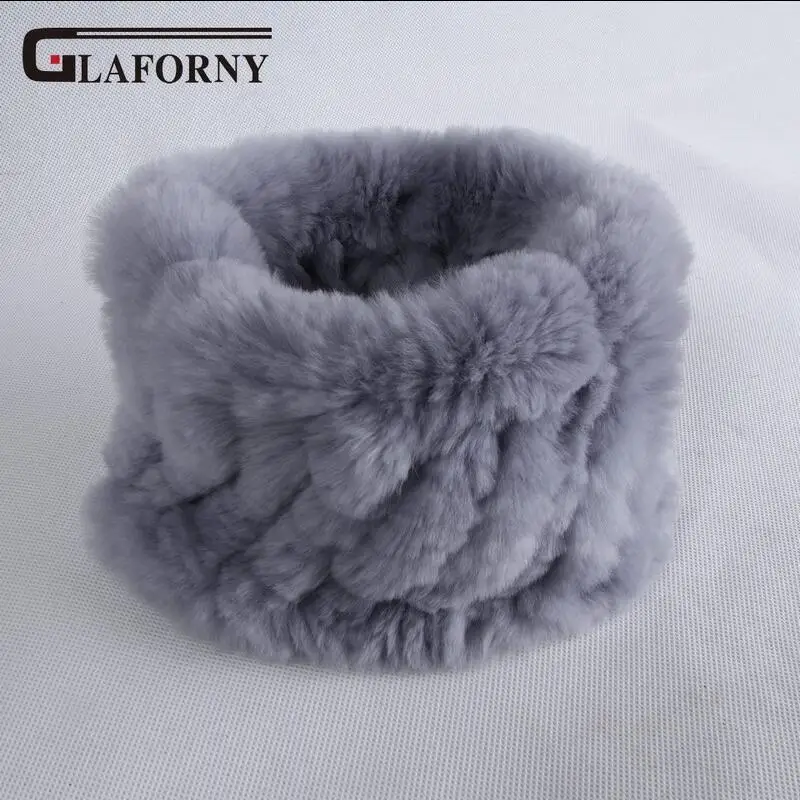 Glaforny, вязаный шарф из кроличьего меха, кольцо,, настоящий кролик рекс, повязки для волос, женская зимняя мода, меховое ожерелье, 35 цветов - Цвет: grey