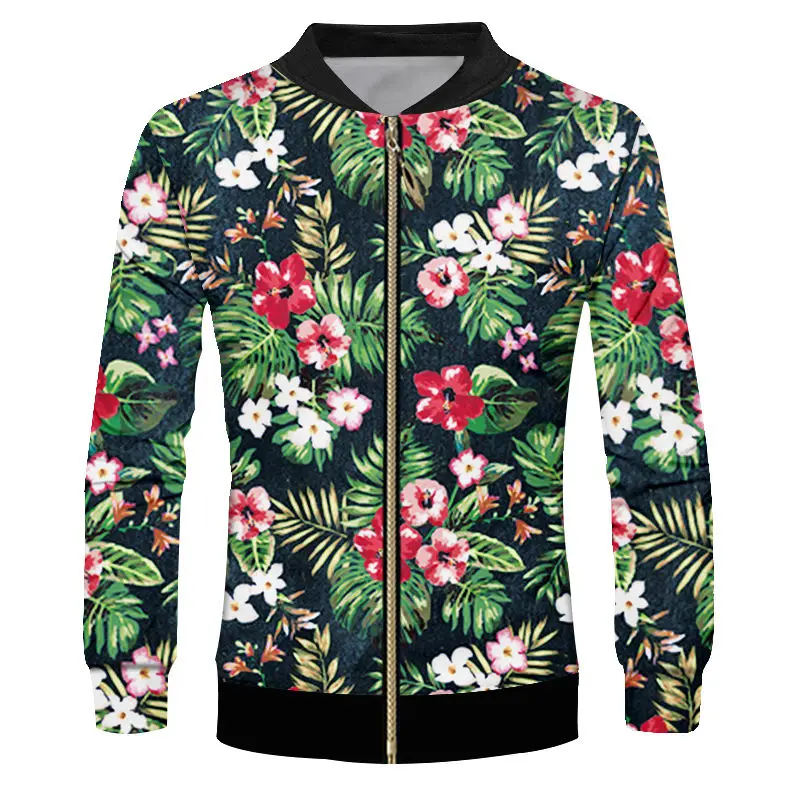 Новинка бейсбольные куртки с 3d тропическим цветком на молнии пальто унисекс