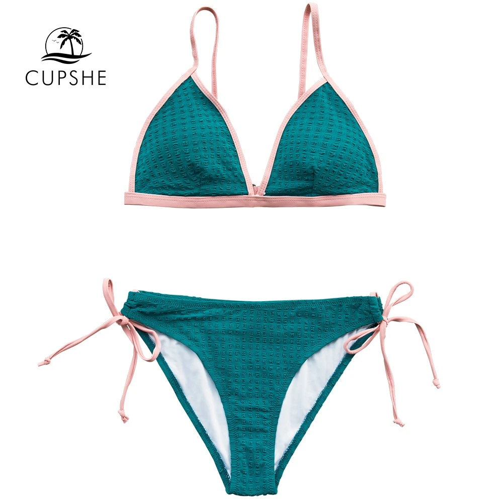CUPSHE бирюзовый и розовый купальник с треугольным лифом из двух частей для женщин