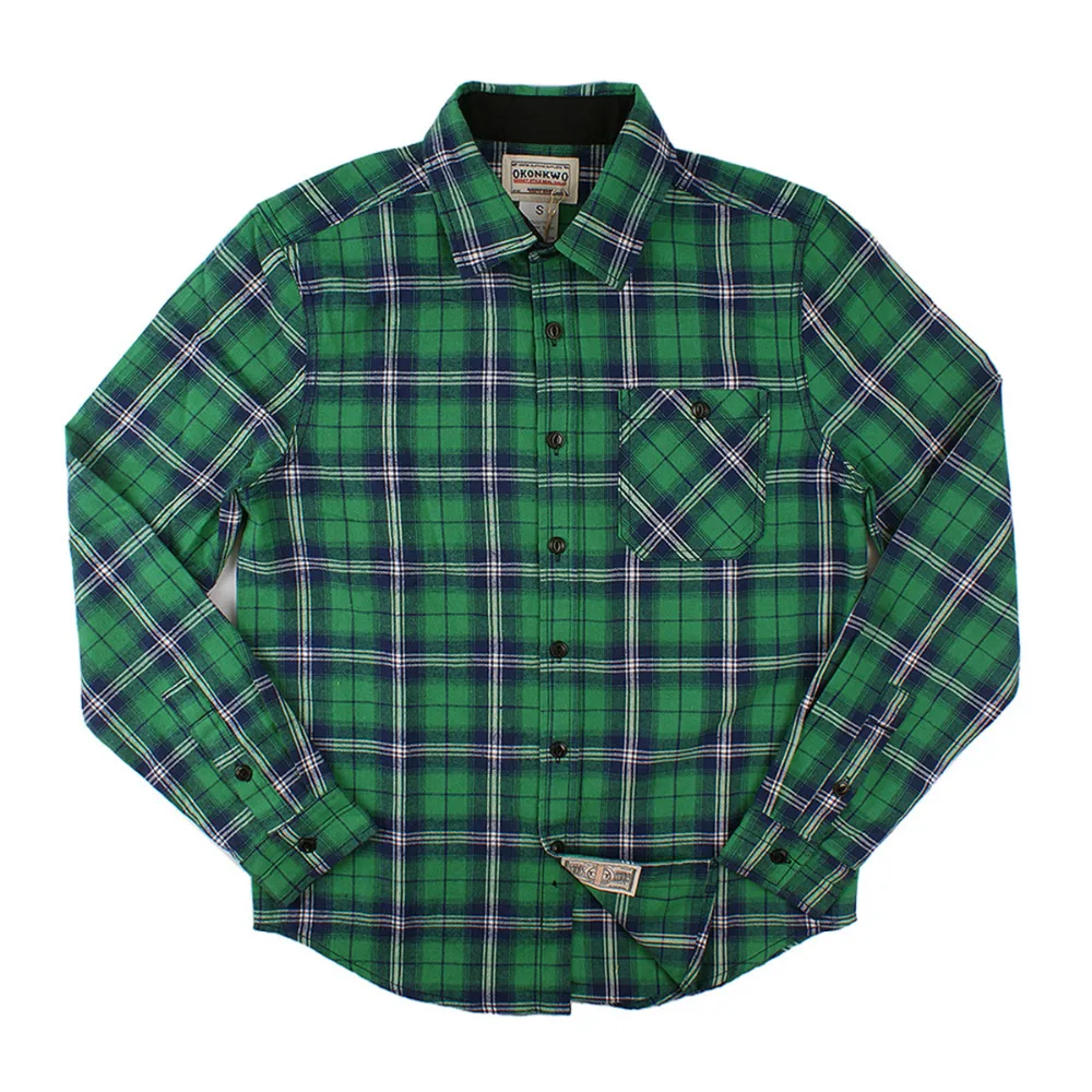Мужская хлопковая рубашка в клетку с длинным рукавом Chemise Homme красные зеленые