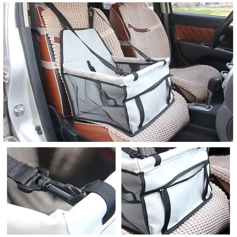 Pet Safety Seat Dog Cat Car Carrier Mat Travel Puppy Handbag Waterproof Travel Bag Breathable Mesh Sided Bag Safe Carry House - Color: White
