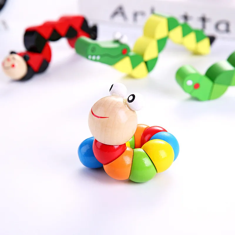 Colorful Wooden Worm Puzzles Kids Learning Educational Didactic Baby Development Toys Fingers Game For Children Montessori Gift
