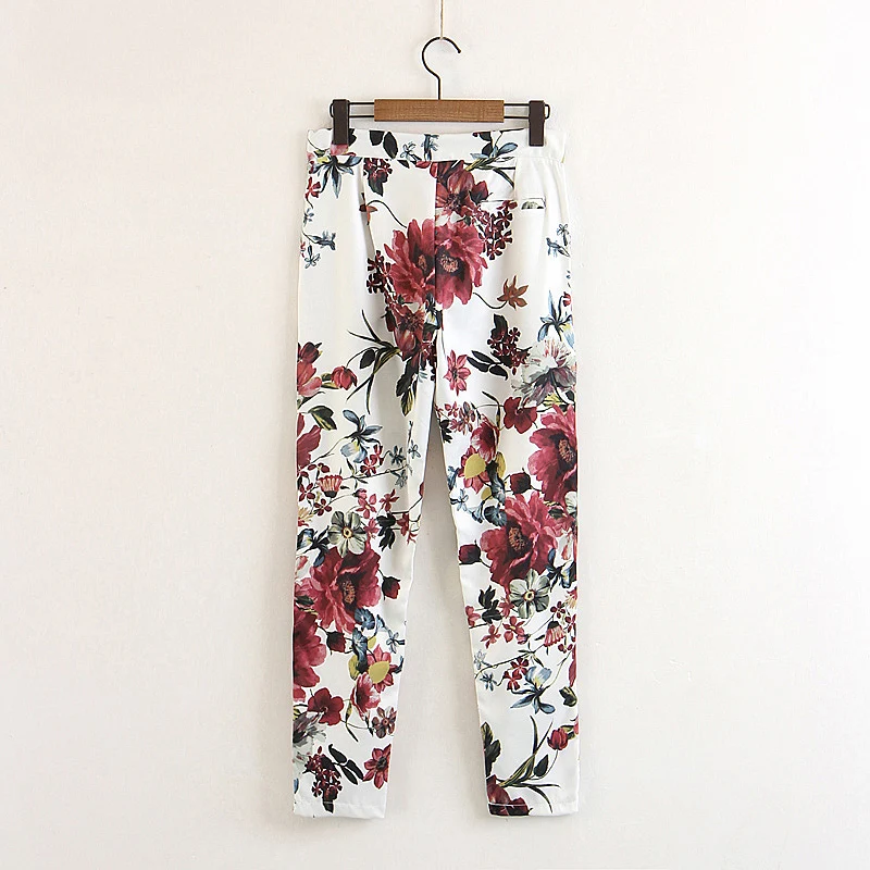 Women's pants 2019 summer new fashion peony flower printing zipper high waist color casual pencil trousers | Женская одежда