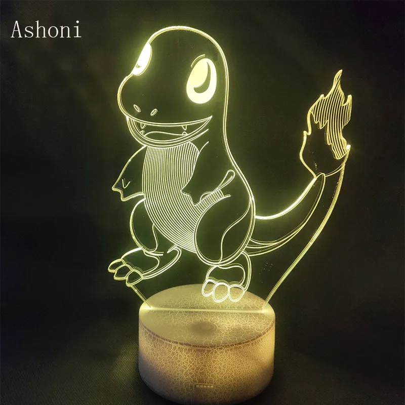 Покемон 3D лампа Charmander 7 цветов светодиодный Декор детской комнаты сенсорный ночник настольная лампа детский подарок
