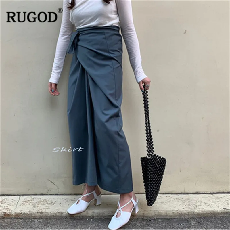 RUGOD/Женские однотонные юбки с высокой талией асимметричные длиной до щиколотки