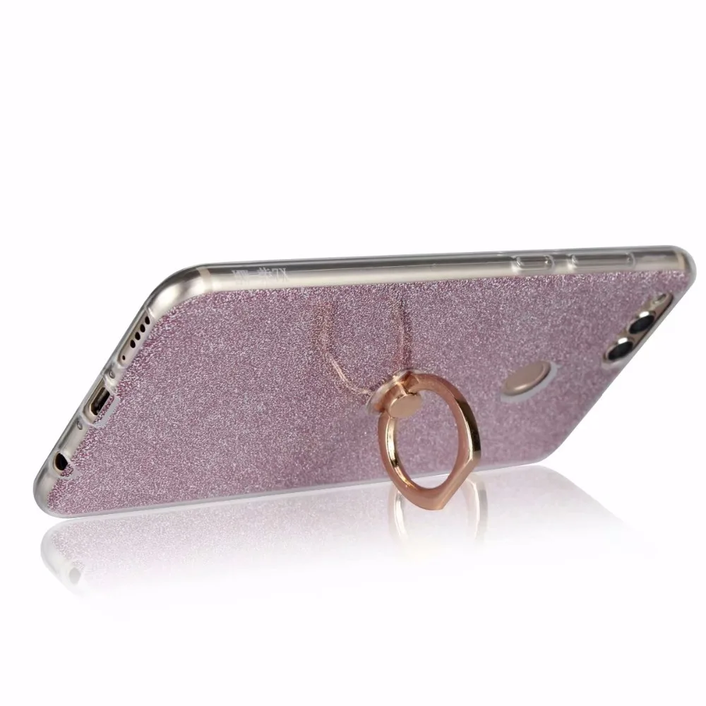 For Huawei Honor 7X Case Flash powder Phone TPU Silicone Soft Cover With Finger Ring Bracket |