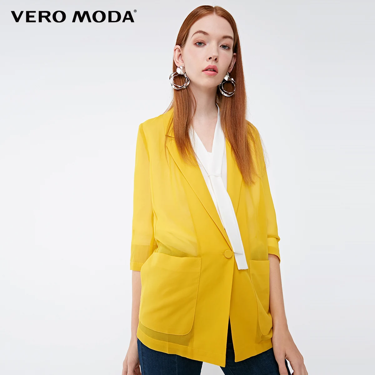 Svea yellow Vero Moda женский с одной пуговицей 3/4 рукавами тонкий пиджак Длинный блейзер | 318308539 - Цвет: Svea yellow