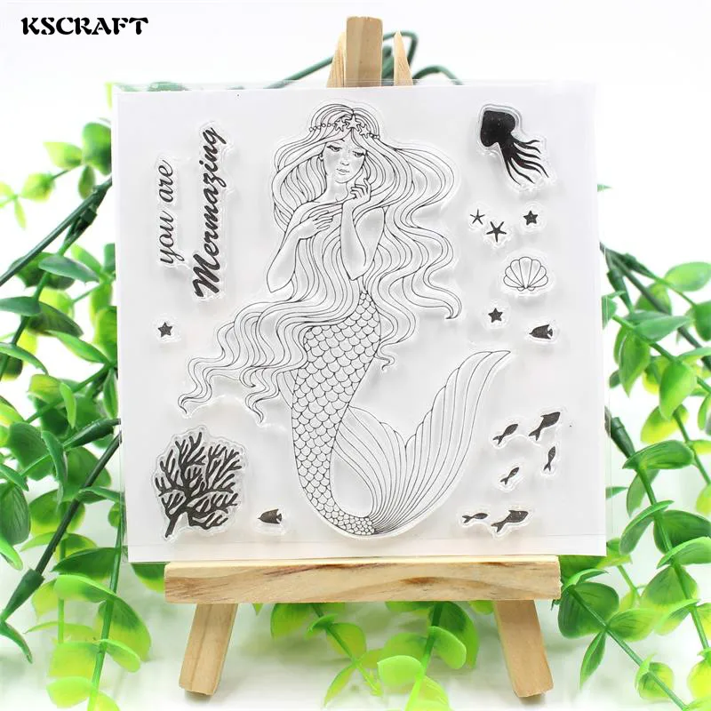 Прозрачный силиконовый штамп/печать KSCRAFT Beauty Mermaid для скрапбукинга/фотоальбома
