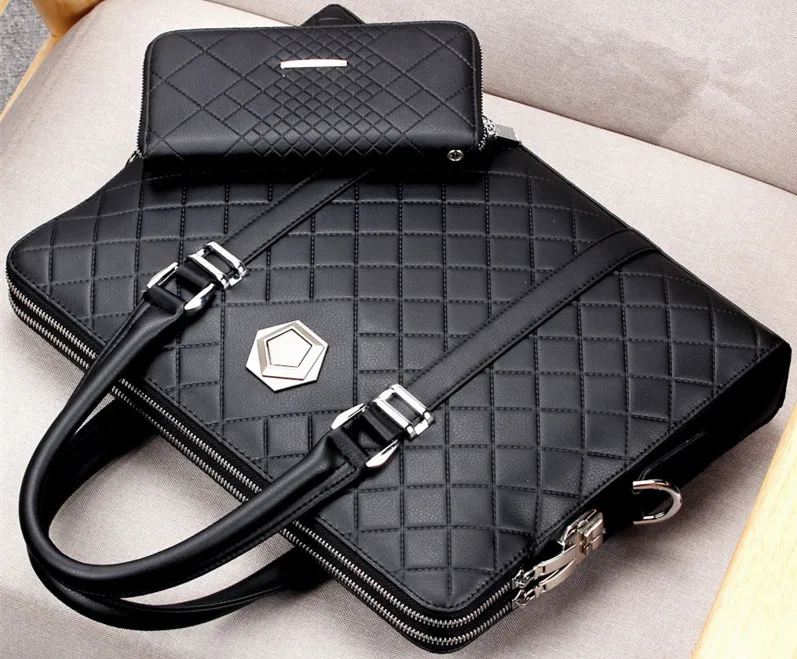 Black with Wallet Мужской портфель с кодовым замком, противоугонная сумка для ноутбука, двухслойная сумка на плечо, дизайн, сумка через плечо, мужская деловая дорожная сумка - Цвет: Black with Wallet