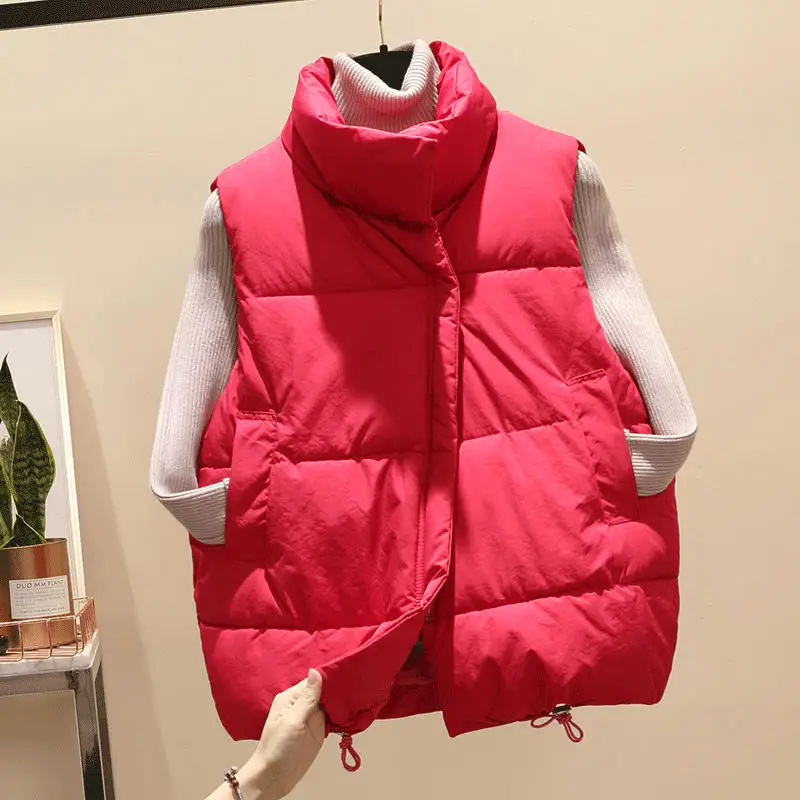 Rose red vest Женский пуховый жакет без рукавов, жилет хлопковый, теплый, свободный, толстый, Q1768, для зимнего сезона - Цвет: Rose red vest