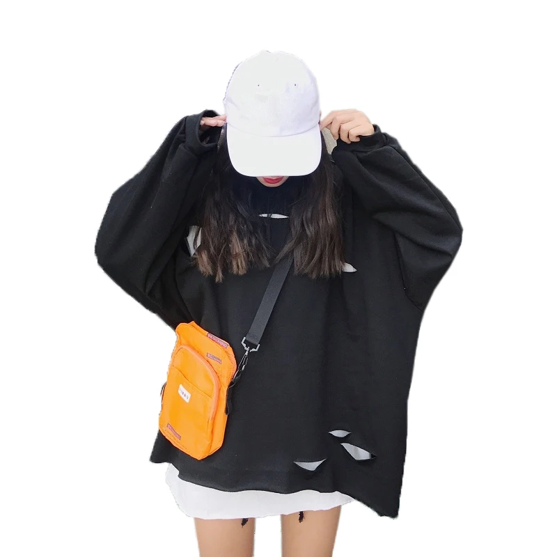 Модная толстовка с капюшоном Femme на осень в Корейском стиле Ulzzang Harajuku отверстие 2