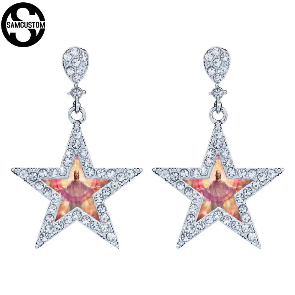 Samcustom Star 3D Иисус христианство благословит вас Серьги-гвоздики для Для женщин