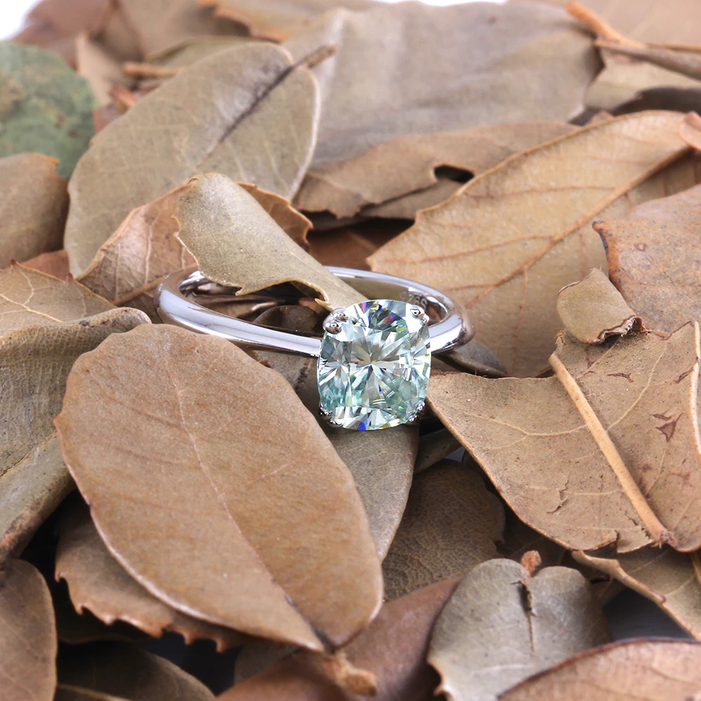Кольцо DovEggs из стерлингового серебра 925 пробы светло синее 2ct (7х8 мм)|cushion cut