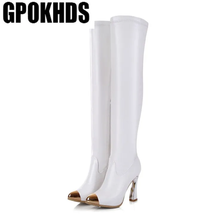 GPOKHDS/ г.; женские ботфорты из коровьей кожи; зимние короткие плюшевые женские сапоги без застежки с острым носком на высоком каблуке