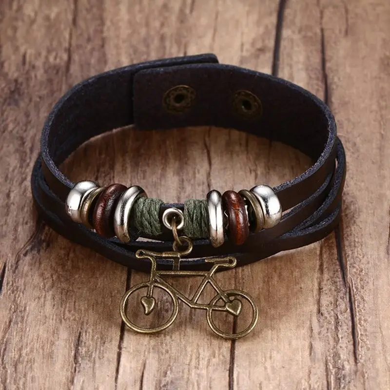 Прямая поставка милый велосипедный браслет из натуральной кожи с бусинами для