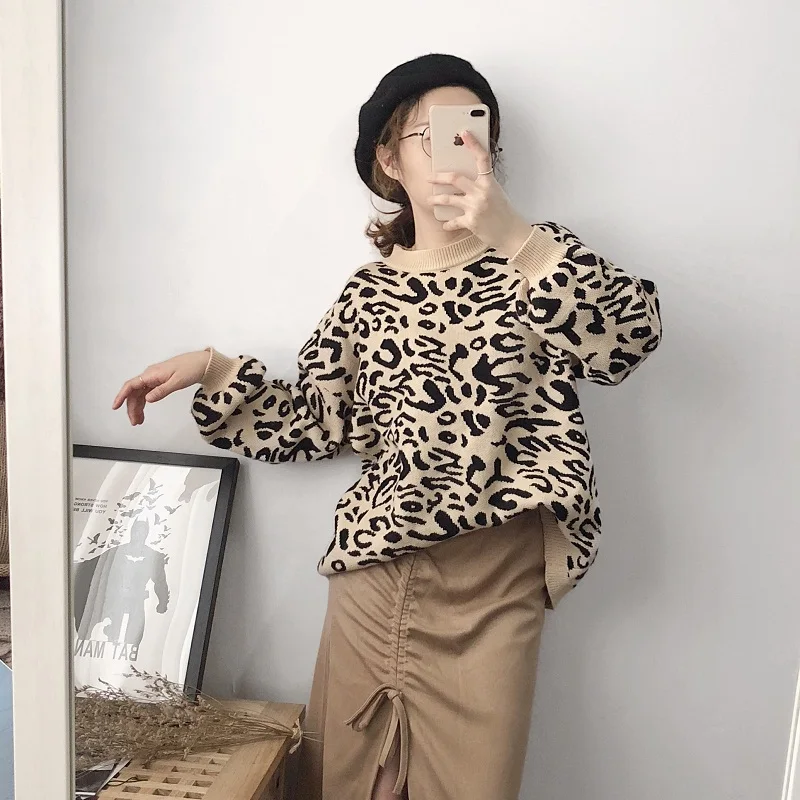 Фото Korean version of the loose leopard pullover sweater women autumn 2018 Женская одежда Korean version of the loose leopard pullover sweater women autumn 2018 Женская одежда