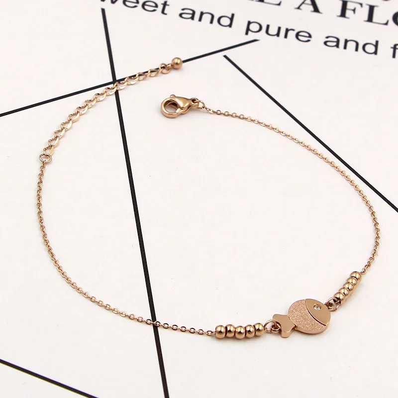 Модный милый браслет Martick с маленькими рыбками для ног стальными боллами женщин