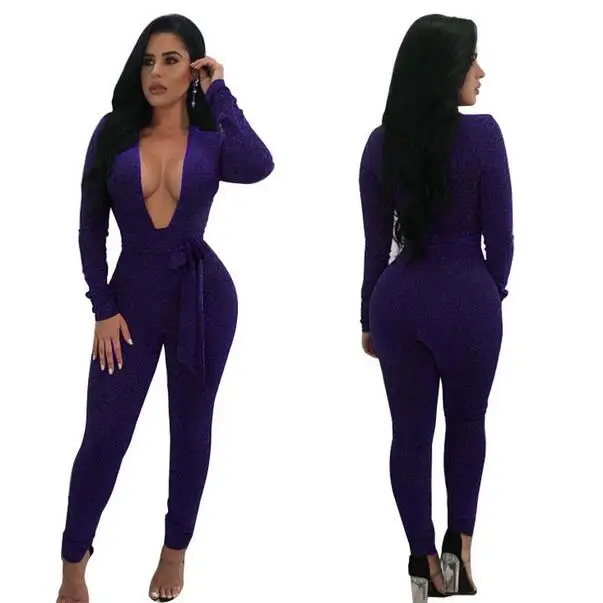 Блестящий Комбинезон с v-образным вырезом и повязкой 2019 летний женский