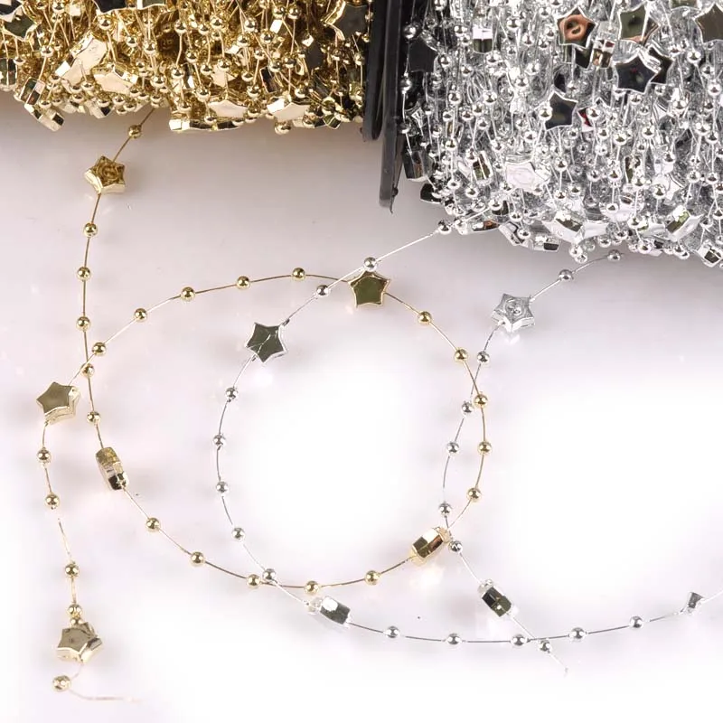 Серебряный/Золотой бусины леска с принтом в виде звезд СЕТЬ ГИРЛЯНДА цветы для