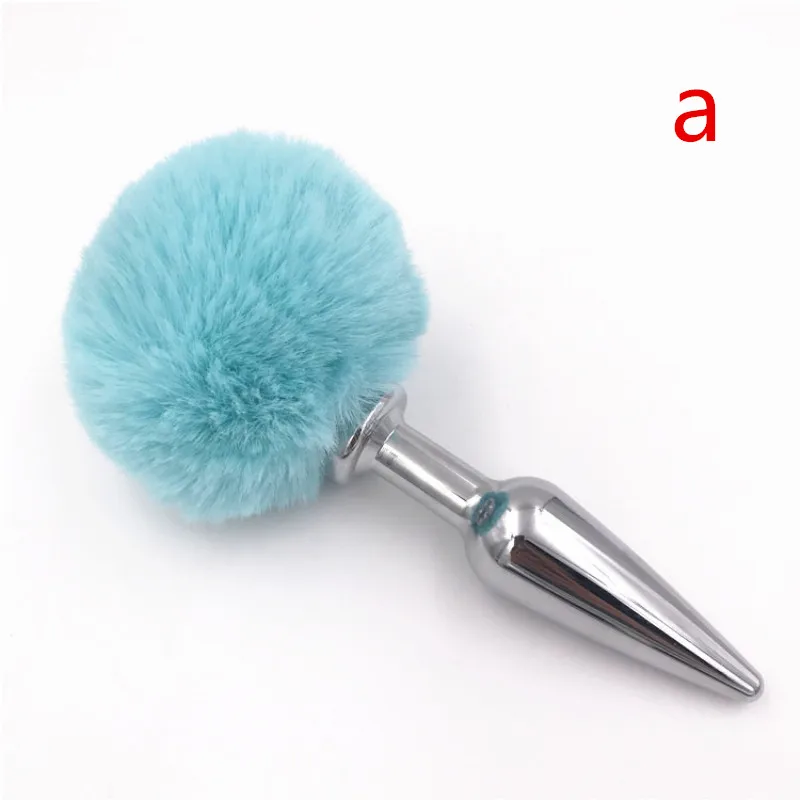 Анальная пробка 2 размера металлическая для взрослых светло-голубой кролик