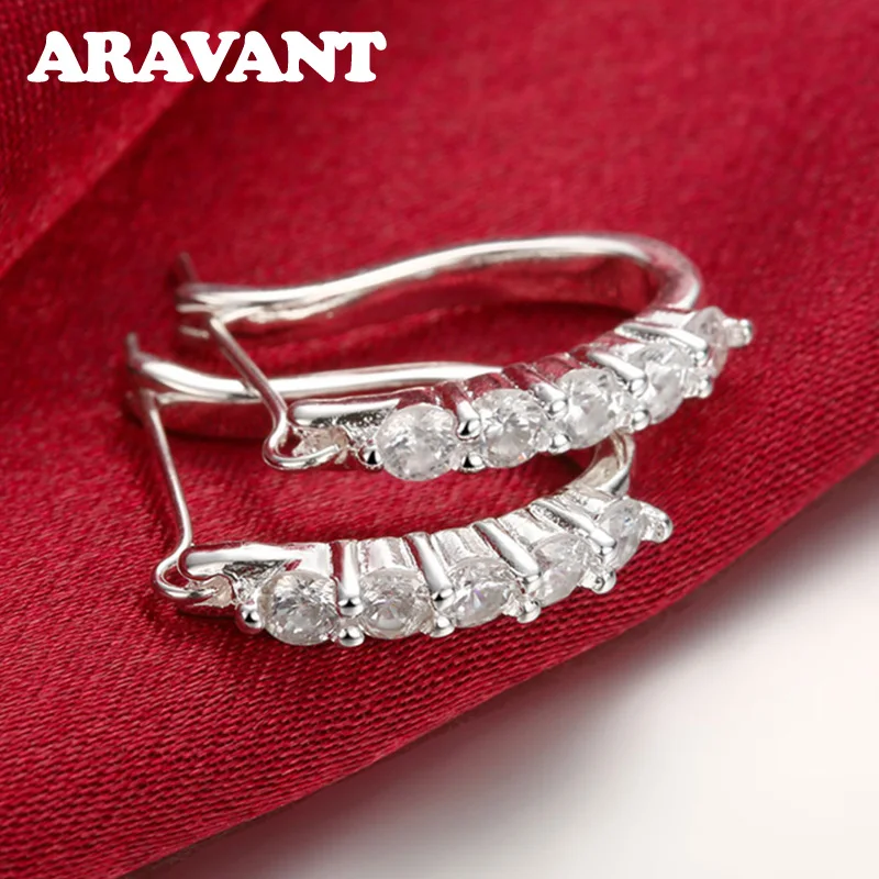 Женские серьги кольца с кубическим цирконием серебряные u образной формы