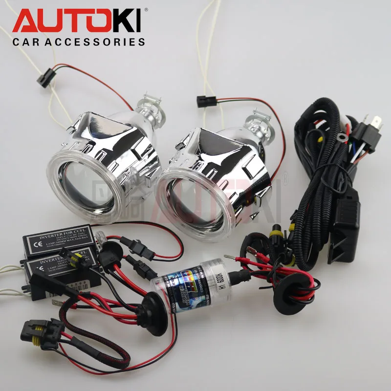 Autoki CCFL 2 5 дюймовые Мини HID линзы проектора bi Xenon + ксеноновая лампа ангельские
