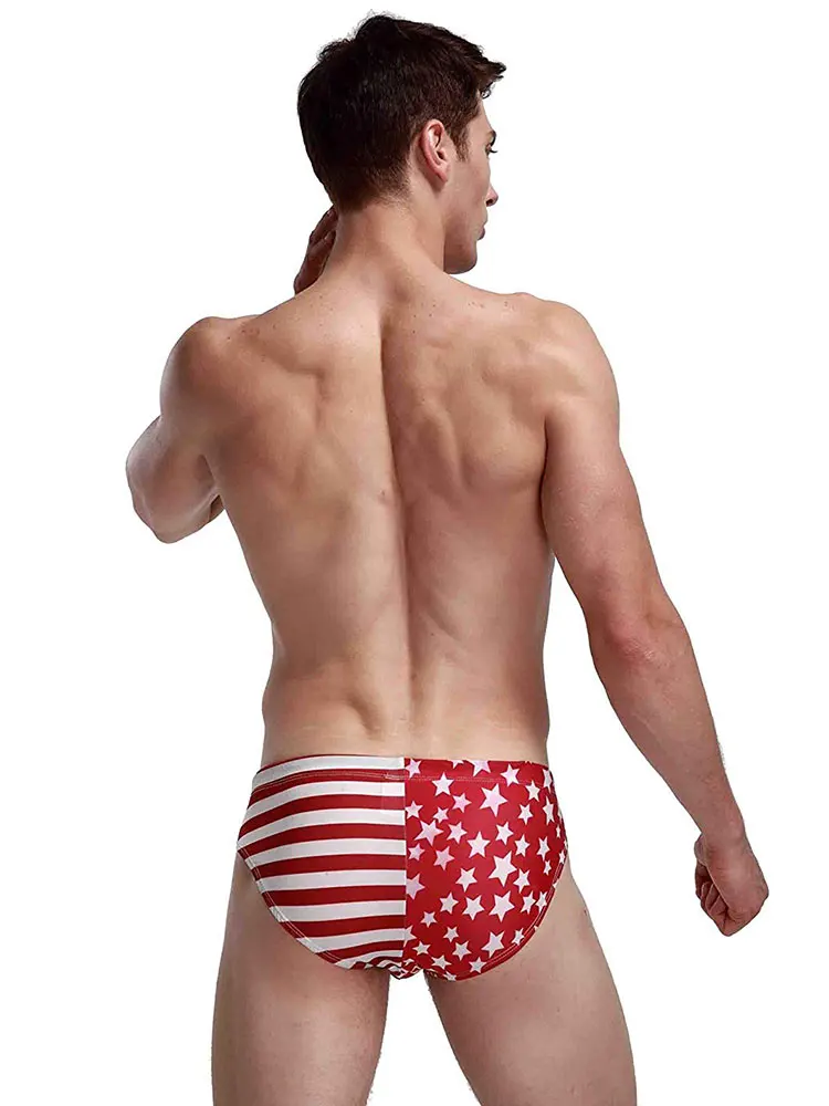 American Flag Swimwear Mens Stars Low Rise Swim Briefs Trunks USA Flag Underwear Sexy Beach Bikini Swimsuit Swimming Surf Shorts