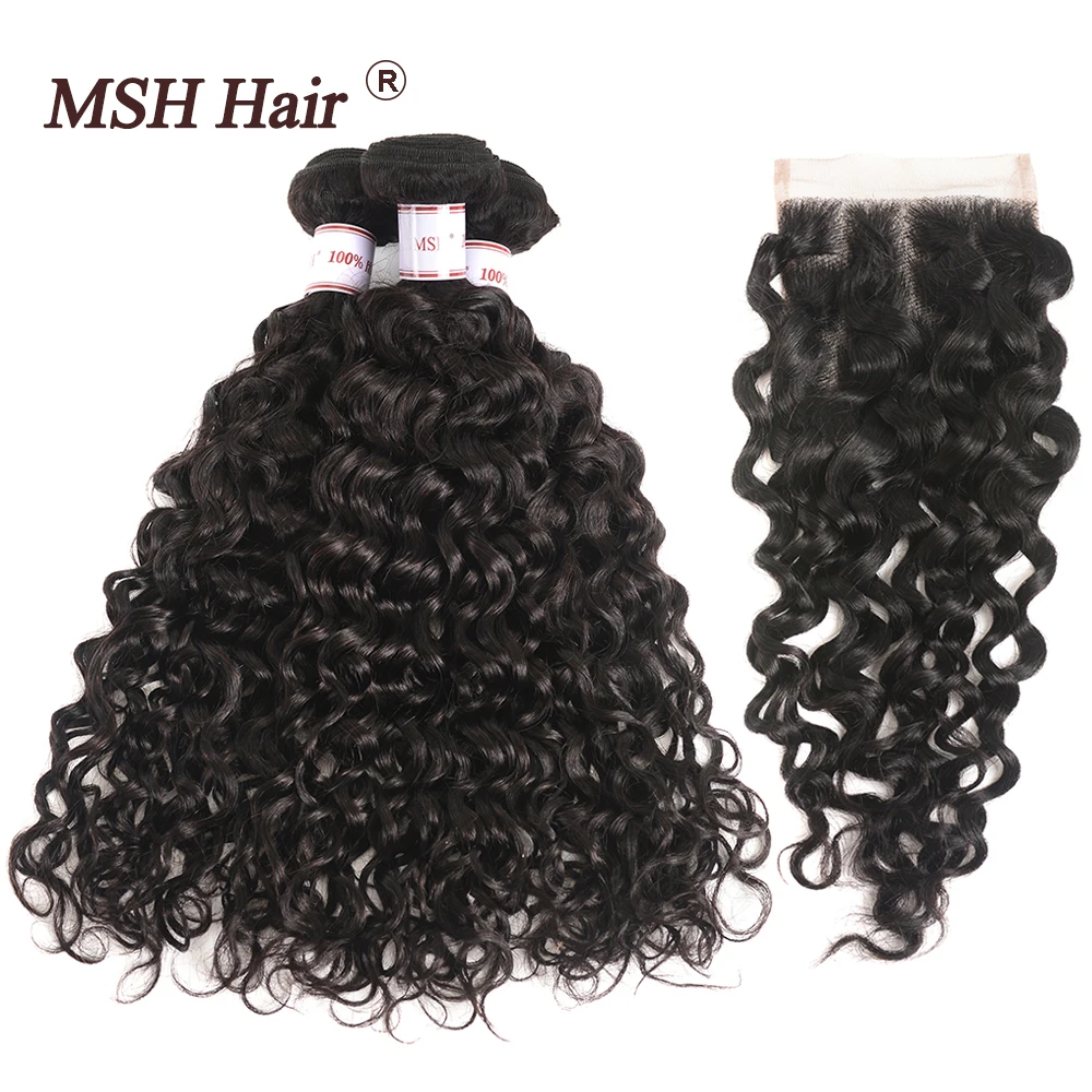 Волосы MSH перуанские волнистые пучки волос с застежкой натуральные черные