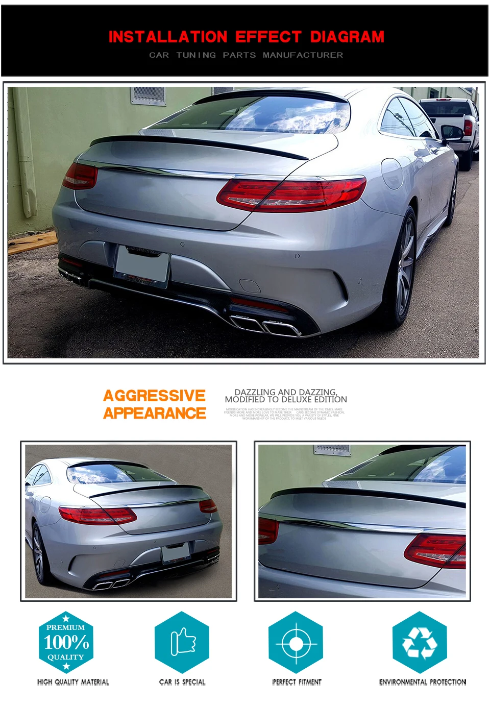 Задний спойлер козырек окна из углеродного волокна для Mercedes-Benz W222 S Class S500 S550 S63 S65 AMG Coupe 2D- FRP