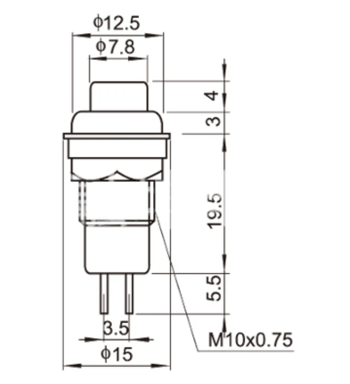 Кнопочный переключатель 2-контактный мгновенный Выкл-(ВКЛ) автоматический