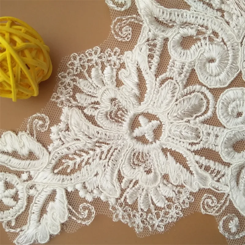 1 шт. Цветочная кружевная нашивка цвета слоновой кости 15х27см вышивка бисером