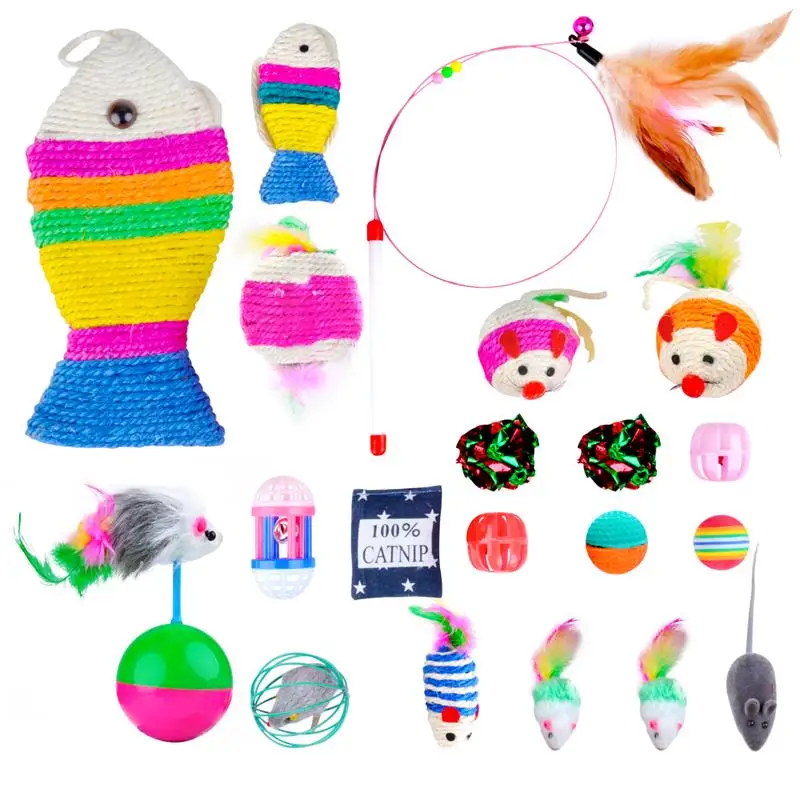 20pcs Funny Fish Shape Pet Cat Kitten Teaser Cute Simulation Playing Toy Catnip Pillow Doll Feather Ball | Дом и сад