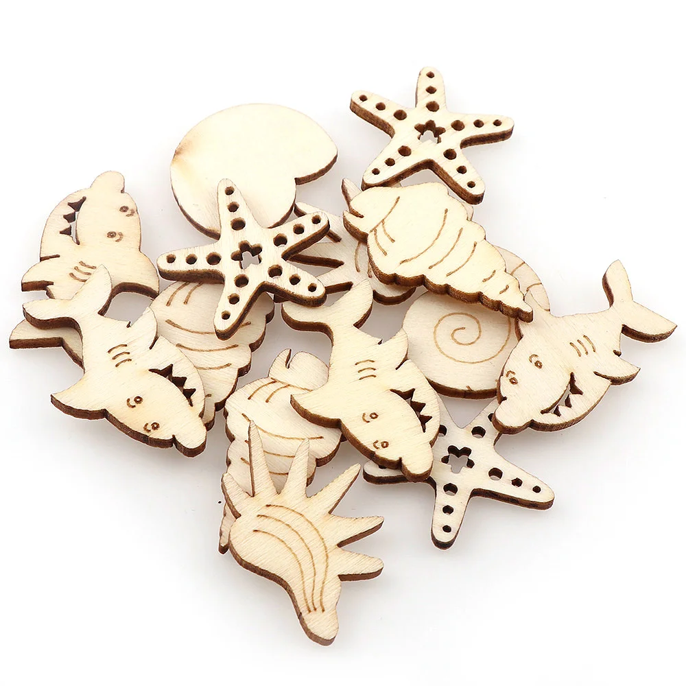 50Pcs Wood Color Mix Ocean Animal Shape Chip For Handmade DIY Craft Chips Decorative Embellishments Crafts | Дом и сад