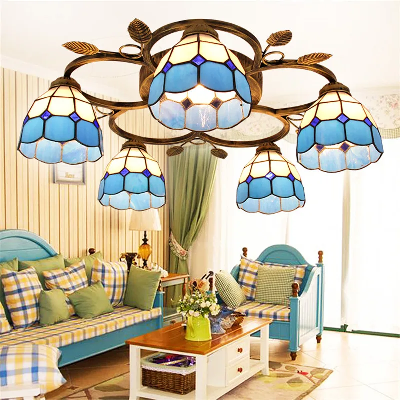 

European Mediterranean ceiling lamp blue iron bedroom room living room lamp romantic coffee restaurant ceiling lights ya73117