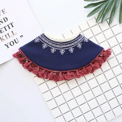navy red tassels Японский 360 градусов нагрудник слюна полотенце милые кружевные нагрудники Слюна полотенце красный бант съемный нагрудник Поддельный Воротник - Цвет: navy red tassels