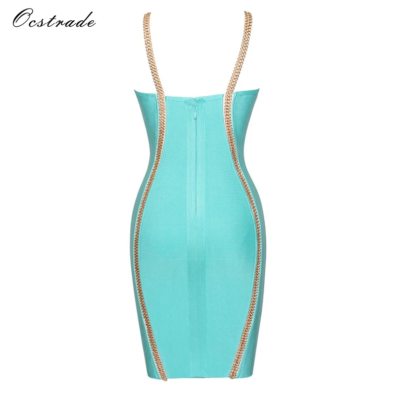 Женское Бандажное платье Ocstrade модное синее с цепочкой светильник новинка 2017 |